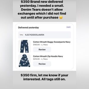 Denim Tears Navy Sweatpants with Cotton Wreath Design